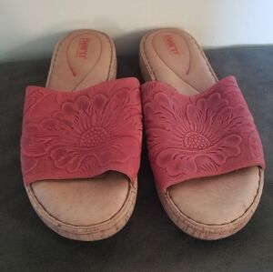 Born tooled leather sandal slides in rust red
